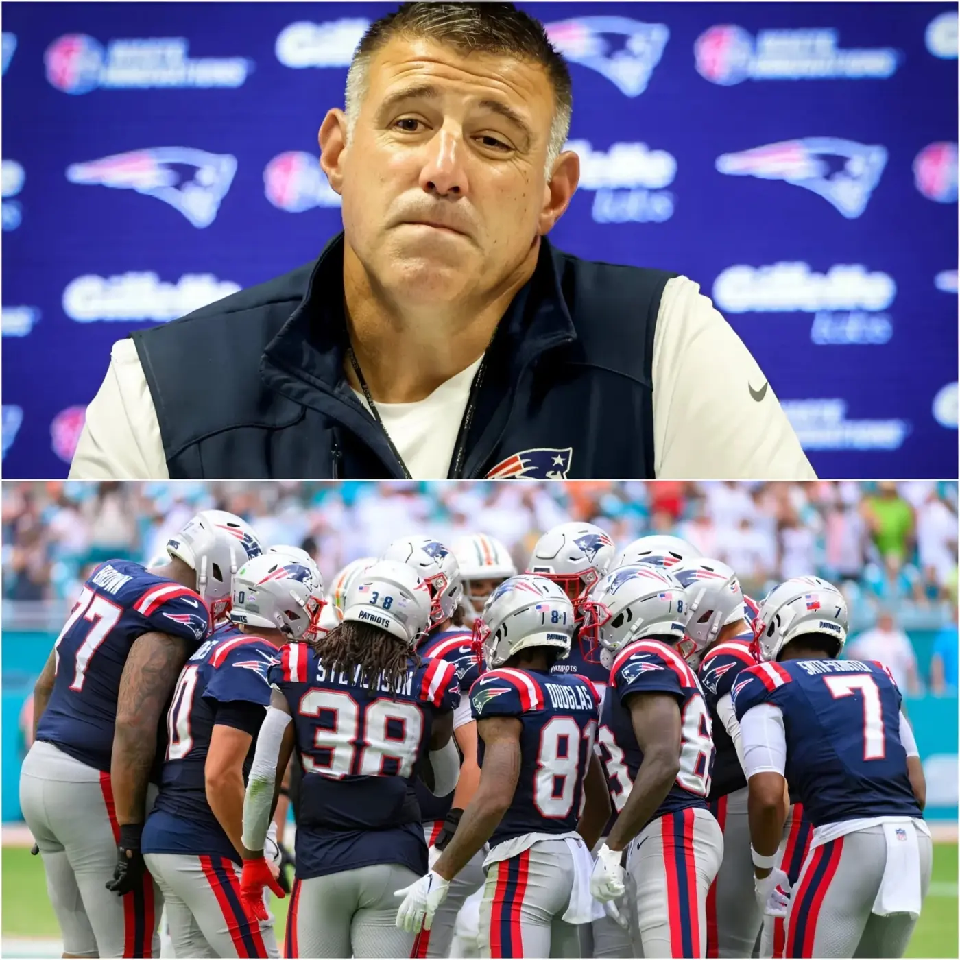 Cover Image for “Just hours before the crucial showdown between the New England Patriots and the New York Giants, head coach Mike Vrabel stunned reporters with one of the most emotional statements of his career.