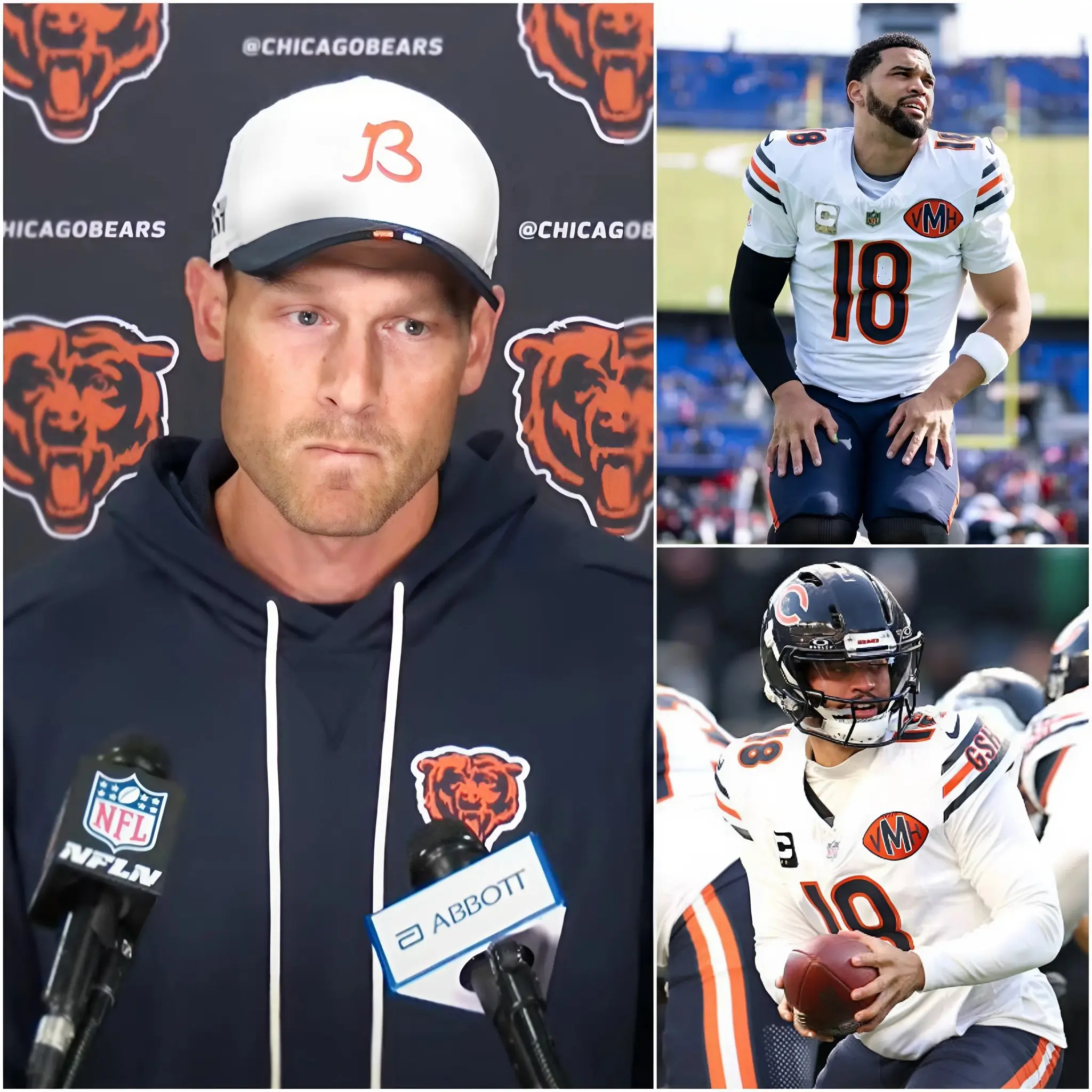 Cover Image for SAD NEWS 😢 Chicago Bears head coach Ben Johnson has just confirmed heartbreaking news regarding Caleb Williams’s health condition after of the game against the Philadelphia Eagles. Chicago Bears fans are in complete shock—many still can’t believe it’s real. Williams’s own emotional words, spoken just 15 minutes ago, have shaken the entire NFL world.